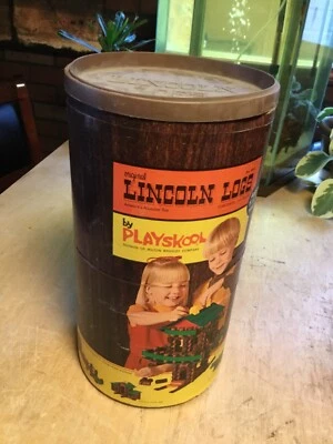 Vintage Lincoln Logs #891 1969 Playskool Can, wood log Pieces - Image 1 of 4