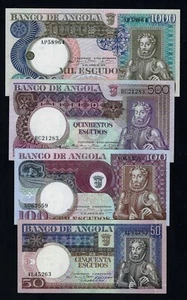 Portugal Angola SET 50 + 100 + 500 + 1000 ESCUDOS 1973 AU-UNC - Picture 1 of 2