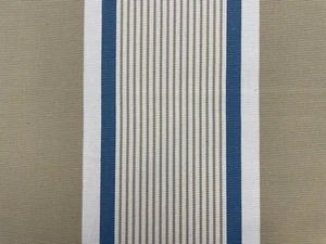 Cotton Stripe Fabric Woven SAM BEIGE BLUE WHITE White Curtain Blind Upholstery - Picture 1 of 6