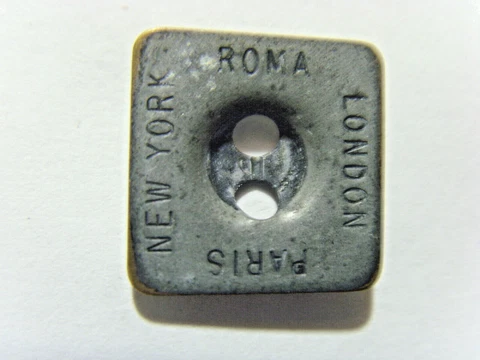 1800s original antique square metal button roma London pairs new York 51228 Cover