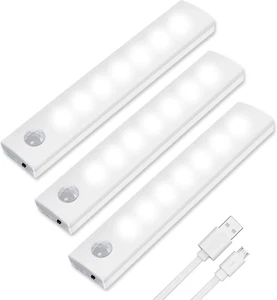 Vicloon LED Sensor Licht, 3 Stückwiederaufladbar Schranklicht Mit Bewegungsmelde - Bild 1 von 12