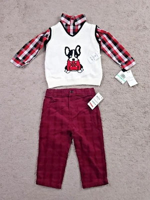 3 LOT TFW Baby Boys Dog Sweater Vest Shirt & First Imp Cord Pants Set 18 Months - Image 1 of 4