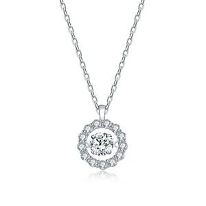 1 Ct Dancing Round Diamond Circle Pendant Necklace in 14K White Gold Finish 