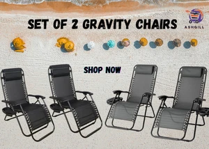 Sun Lounger Zero Gravity Reclining Outdoor Patio Garden Folding Chair w/Headrest - Picture 1 of 32