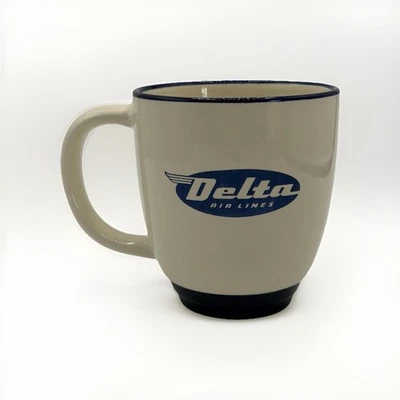 Taza de café Delta Air Lines vintage de los años 40 azul con logotipo ovalado artículos de servicio en vuelo Foto 1 de 4