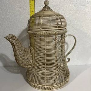 "Antigua tetera jarra cesta de alambre francesa vintage 13 1/2"" jardín flores primavera" - Imagen 1 de 10