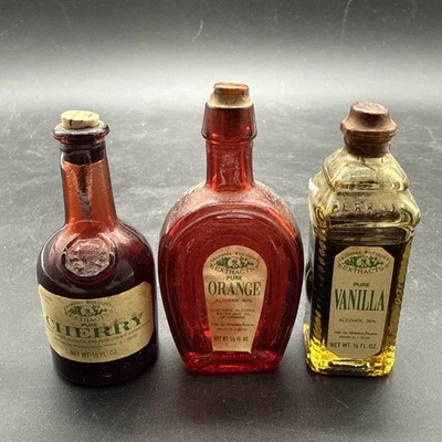 Lot of 3 mini bottles of vintage antique extract Orange Vanilla Cherry Wheaton's - Image 1 of 4