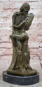 Bronze Sculpture Skeleton Kissing Nude Woman Statue Signed Odegaard Lost Wax Art - Picture 1 of 10