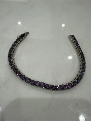 Brazalete de tenis amatista de plata de ley 925 piedras preciosas moradas naturales Tailandia Foto 1 de 3