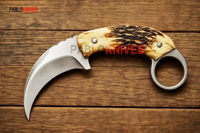 Cuchillo Karambit de Caza de Acero J2 Hecho a Mano Premium Mango de Cuerno de Ciervo Foto 1 de 4