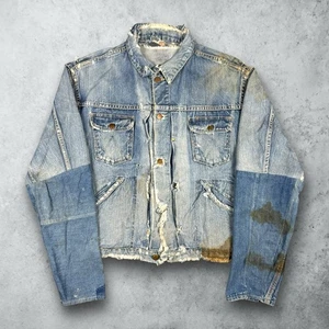 Vintage 50s Wrangler 24MJ Denim Pleated Selvedge Jacket Blue Bell Men's Size 44 - Picture 1 of 13