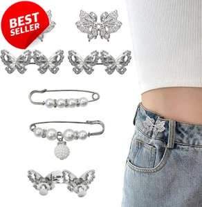 Juego de 6 prendedores de botones de mariposa para pantalones de mezclilla sueltos cintura reutilizable - Imagen 1 de 12
