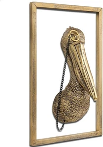 Pelican Vintage Gold Resin Animal Head Wall Decor Metal Frame Handmade - Picture 1 of 7