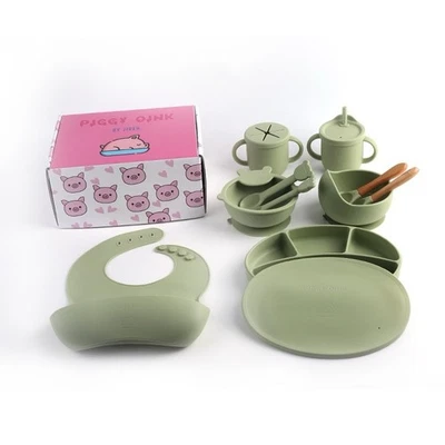 Juego Completo Alimentación Bebé 12 Piezas Silicona - Oliva Foto 1 de 4