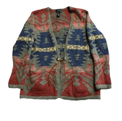 VTG Ralph Lauren Hand Knit Aztec Southwestern Indian Cardigan Sweater P/P (S, M) - Image 1 of 4