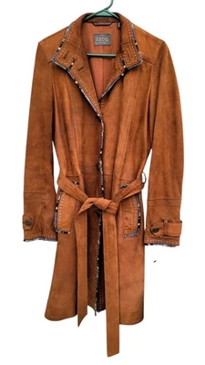 DE COLECCIÓN IZOD Mujeres Cinturón Gamuza Cuero Abrigo Chaqueta Botón Cinturón MARRÓN Defecto Foto 1 de 4