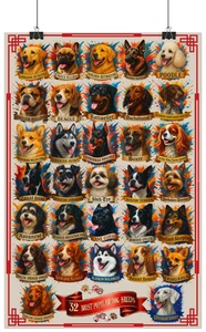 Póster enrollado 32 "Razas de perros más populares", arte llamativo para perros, regalo para dueños de perros - Imagen 1 de 6