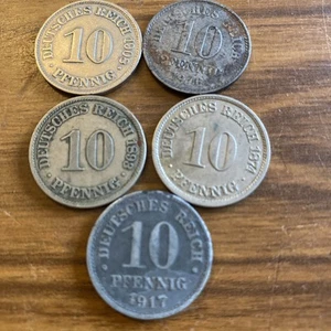 10 monedas alemanas Deutsche Pfennig 1874, 1893, 1908, 1916, 1917, - Imagen 1 de 9