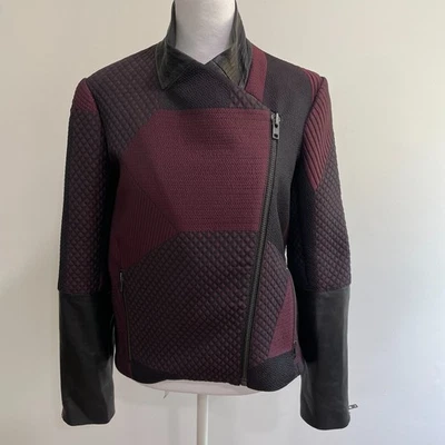 Chaqueta de Moto Helmut Lang Crash Jacquard Cuero Corsa Borgoña Negra Talla S $1195 Foto 1 de 4