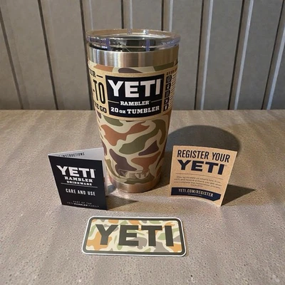 Yeti Rambler Tumbler Tan Wetlands Camo W/Mag Slider 20 Oz Rare