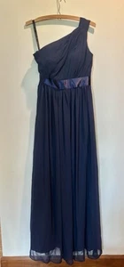 Bill Levkoff 489 Navy Blue One Shoulder Gown Formal Bridesmaid Dress 4 - Picture 1 of 10