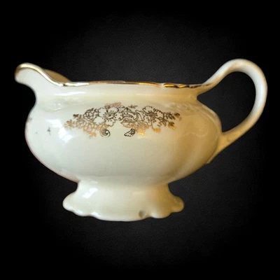 Crema Homer Laughlin Vintage Años 50 Virginia Rosa Patrón Rosa Dorada Hecha en EE. UU. Foto 1 de 4