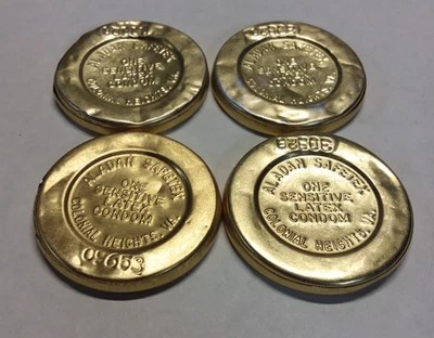 Vintage Old Stock Aladan Gold Circle Coin Latex Condom #'d LOT of 4 - Image 1 of 2