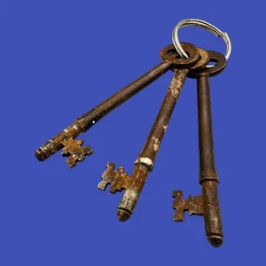 Antique Skeleton Key Ring With Three Keys – 1800s Oddity - Picture 1 of 7