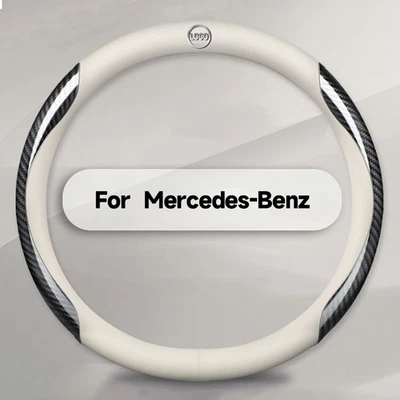 Car Carbon fiber Leather Steering Wheel Cover 15"Anti-Slip For Mercedes Benz NEW — 第 1/4 张图片
