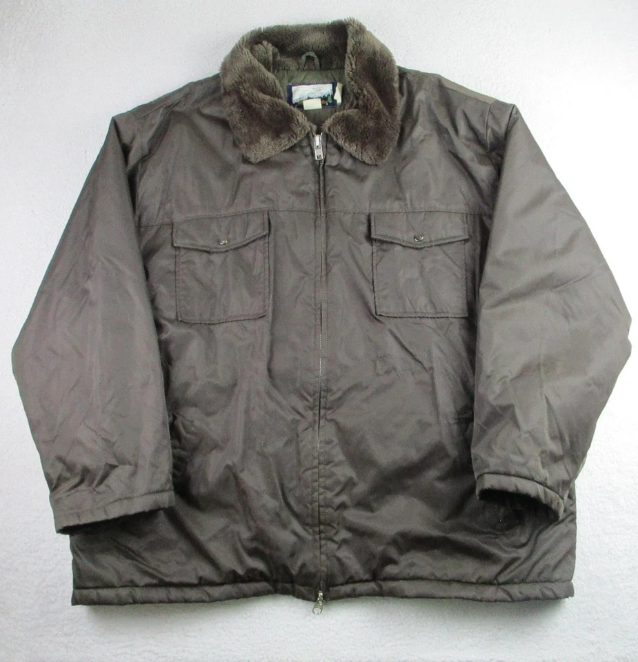 Vintage Fieldmaster Jacket Mens 3XL Brown Quilted Full Zip Faux Fur Collar 90s - Image 1 of 4