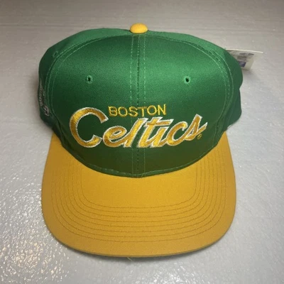 De colección 1990 Especialidades Deportivas Boston Celtics Verde Script Sarga Snapback Sombrero Foto 1 de 4