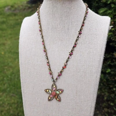 Bella Lia Necklace Multicolor Stone Flower/ Star Fish? Pendant Link Brass Tone - Image 1 of 4