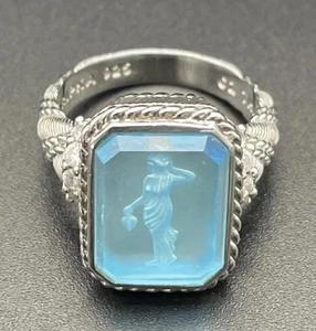 Judith Ripka Sterling Silver CZ & Blue Topaz Intaglio Ring Size 7 - Picture 1 of 9