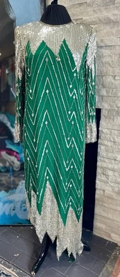 vintage lillie rubin Green Silk And Silver Sequin Asymmetrical Hem Gown Small - Image 1 of 4