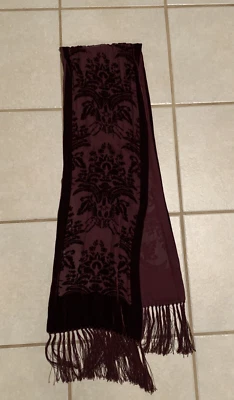 Daniele Meucci Scarf Plum Floral Rayon-Silk Fringe Made in Italy Vtg - Image 1 of 4