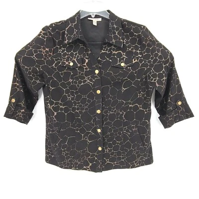 Chaqueta Blazer JM Collection Wms Imitación Gamuza Manga 3/4 A Presión Negra/Dorada Talla 16 Foto 1 de 4