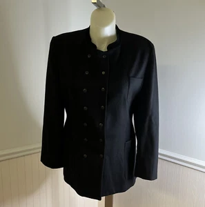 Vintage Herman Geist Double Breasted Jacket Blazer Black Wool Mandarin Collar 18 - Picture 1 of 9
