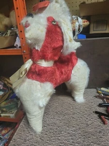 Vintage Christmas poodle dog plush velveteen mohair stuffed animal - Picture 1 of 6