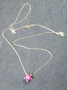 Ruby & Diamond Pendant Necklace 10K Yellow Gold Flower Shape Signed ADL 19" - Picture 1 of 6