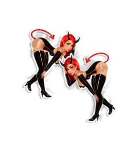 Sexy Calcomanía Diablo Pequeño C36017 C36017 Cuero Succubus en Cuero Negro - Imagen 1 de 3