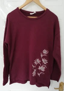 Celtic & Co 14 Deep Purple Embroidered Floral Sweatshirt Top 100% Organic Cotton - Picture 1 of 10