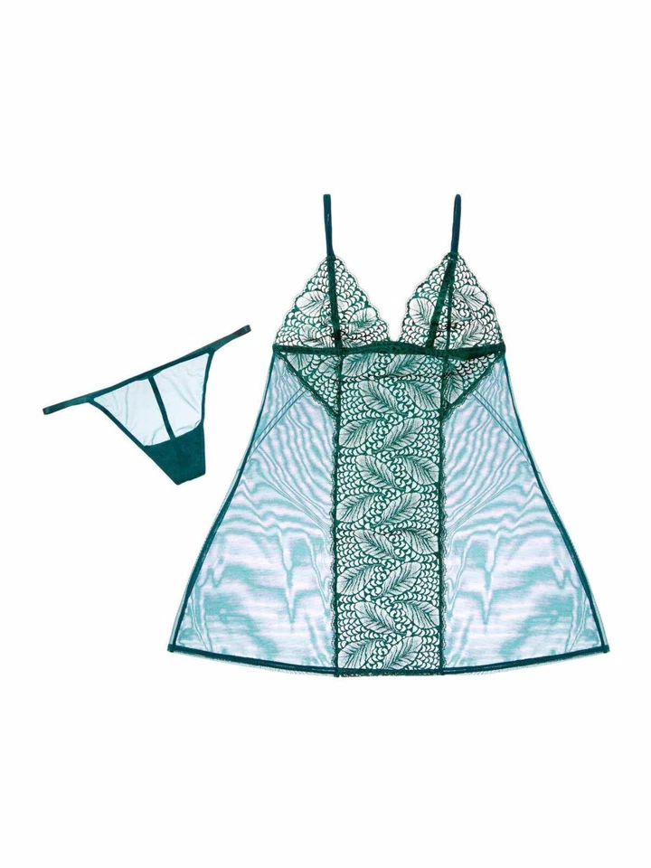 Conjunto Tanga Babydoll La Perla Studio Calla L Tul Encaje Verde Hiedra Foto 1 de 1
