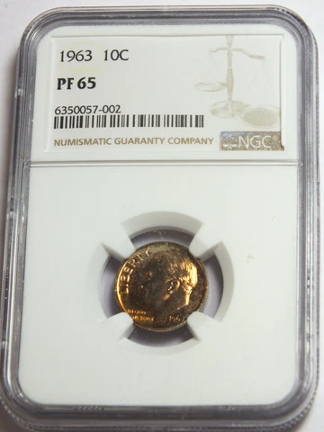 1963 Roosevelt Silver Dime NGC PF 65 Golden Toned Toning - BX958 Cover
