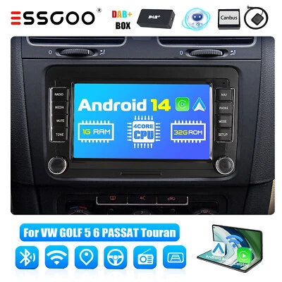 7" Autoradio DAB+ Cartplay Android 14 GPS Kam Für VW GOLF 5 Passat Tiguan Caddy - Bild 1 von 4