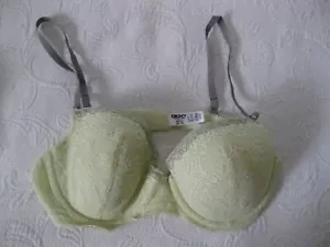 DKNY 38B Yellow Lace Underwire Padded Push-Up Bra USA Gray Accents 453018 - Picture 1 of 6
