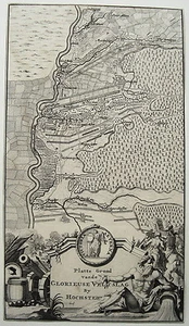 Città alta Danubio Dillingen Svevia battaglia in vera antica incisione su rame del 1750 - Foto 1 di 1