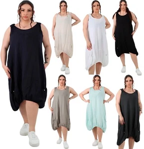 Mujer Italiano Elástico Dobladillo Dos Bolsillos Lino Vestido Sin Mangas Pullover Vestido - Imagen 1 de 30