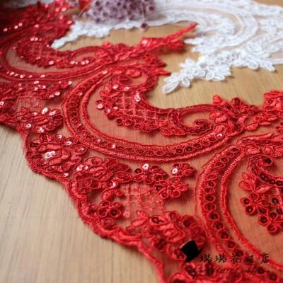 24CM*1 Yard Delicate Embroidered Flower Sequin Lace trim Wedding/sewing/Dress - Image 1 of 4