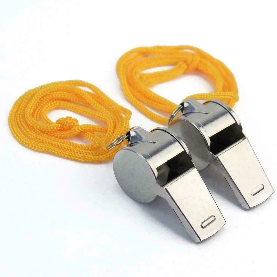 2 X METAL REFEREE WHISTLE WITH KEY RING SPORTS PE SCHOOL FOOTBALL RUGBY OUTDOOR - Image 1 of 1