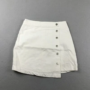 X P Studio Wrap Skirt Womens Medium White Denim Buttons Asymmetrical Short NWT - Picture 1 of 10